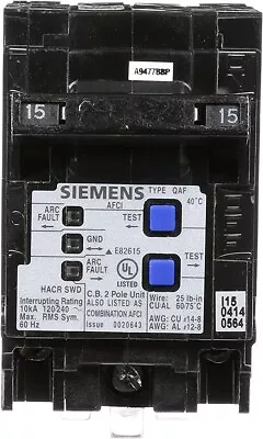 Buy Siemens Q215afcwg 15a 2 Poles Arc Fault Circuit Breaker 120/240 Afci Gfci • 62.99$