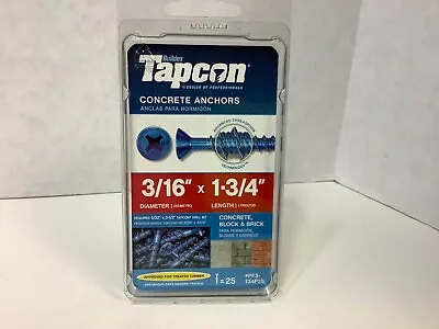 Buy Tapcon 3/16 X 1-3/4 Concrete Anchor Phillips Head, 25-pk, NEW IN BOX • 5.49$