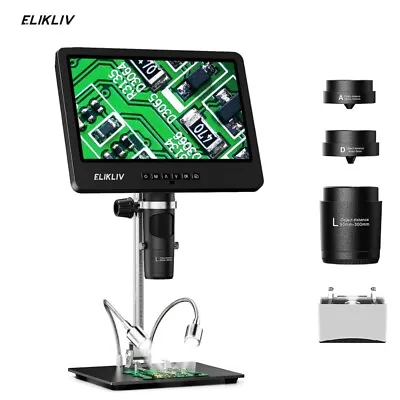 Buy Elikliv Digital Coin Microscope 7'' LCD 1500X 2K 24MP Biological Microscope Kit • 117.99$