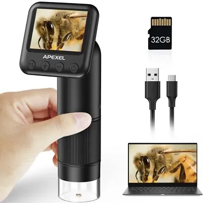 Buy NEW Apexel Handheld Portable Digital Rechargeable Microscope W/ 2” LCD Screen • 49.99$