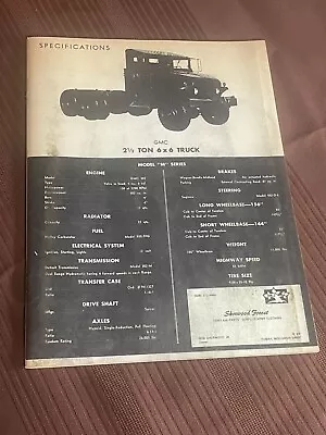 Buy GMC 2 1/2 Ton 6x6 Truck Specifications  M  Series Parts Identification Manual • 12.88$