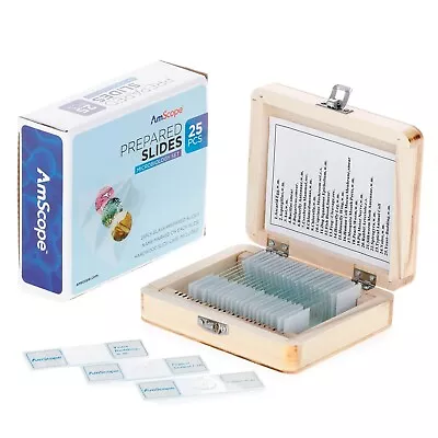 Buy Amscope 25pc Prepared Glass Microscope Microbiology Slide Specimens +Wooden Case • 15.99$