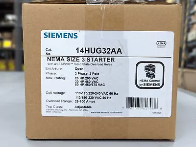 Buy Siemens 14HUG32AA Size 3 120/240V 25-100A Starter New In Box USA • 920$