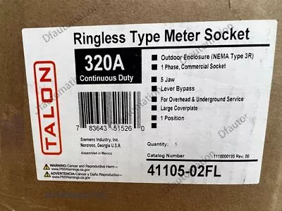 Buy 41105-02FL Siemens/Talon Ringless Type Meter Socket 400 Amp 120/240v (320A) Hq • 1,156.85$