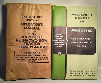 Buy Vintage John Deere Operators Manual On No. 290, 2 Row Tractor Corn Planter. #-3 • 16.35$