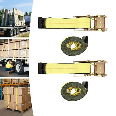 Buy 2 High Load Capacity Ratchet Straps W/Flat Hooks Car Truck Trailer Tie Down NEW • 52.53$