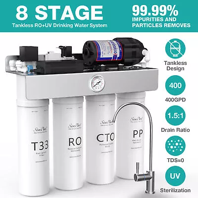 Buy SimPure T1-400 GPD UV Reverse Osmosis RO Water Filter System Purifier Under Sink • 339.99$
