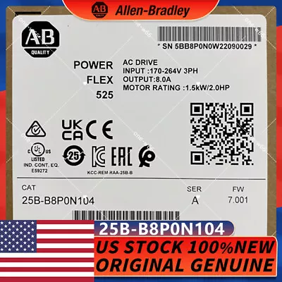 Buy AB 25B-B8P0N104 Allen Bradley 25BB8P0N104 PowerFlex 525 1.5kW 2Hp AC Drive • 556$