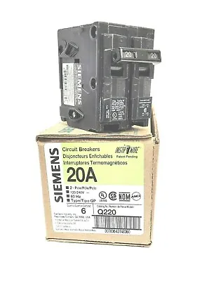 Buy Q220, Two Boxes Of 6 (totally 12 Breakers),20A, 2 Pole, 120/240~, SIEMENS • 140$