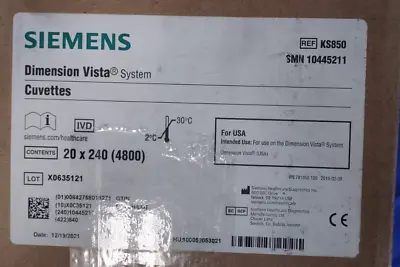 Buy SIEMENS Dimension Vista System Cuvettes KS850 20 X 240 (4800-Pack) SMN 10445211 • 279$