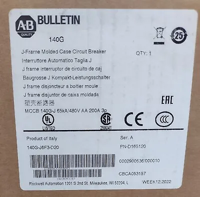 Buy New Allen Bradley 140G-J6F3-D20 SERIES A Circuit Breaker Free Shipping • 1,250$