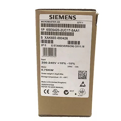 Buy New Siemens 6SE6 420-2UC17-5AA1 6SE6420-2UC17-5AA1 MICROMASTER420 Without Filter • 310.51$
