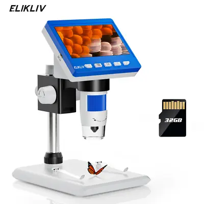 Buy Elikliv USB Digital Microscope 1000X 4.3  Screen PC View W/ 32GB Card Kids Adult • 9.99$