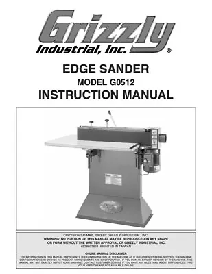 Buy Owner’s Manual & Operating Instructions Grizzly Edge Sander - Model G0512 • 18.95$