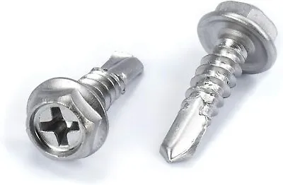 Buy 100pc Stainless Steel Self Drilling Tapping Screws #10 X 3/4  Hex And Phillips • 15.47$
