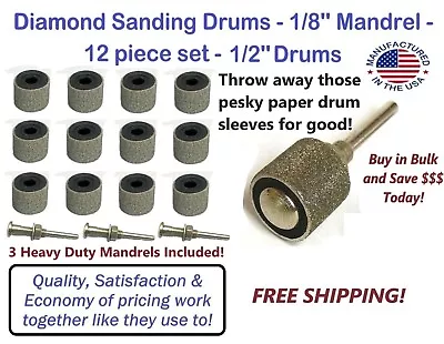 Buy 12 Pieces Sanding Drum Set 1/2  Drum Sander Sanding Sleeves Diamond Coated • 95$
