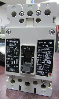 Buy 😃 Siemens 20 Amp Circuit Breaker 600 Vac / 480 Vdc 3 Pole Heb3b020 • 234.99$