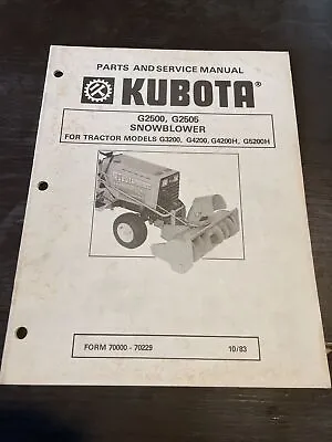 Buy Kubota G2500 G2505 Snow Blower Service Book Parts Manual Snowblower Shop G4200 • 24.42$