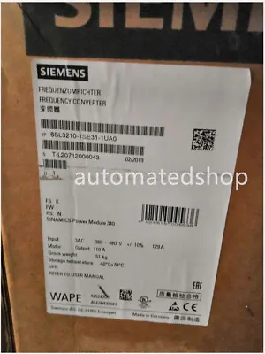 Buy 6SL3210-1SE31-1UA0 Siemens S120 Inverter 110A/55kW Power Module PM340 • 4,797.50$