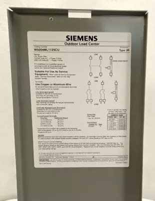 Buy Siemens W0204ML1125CU Main Lug Load Center 125A 120/240VAC 1PH 3-Wire NEMA 3R • 119.99$