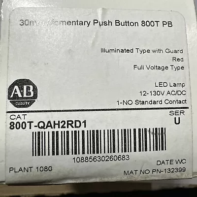 Buy NEW Allen Bradley 800T-QAH2RD1 Series U LED Red 30mm Momentary Push Button • 115$