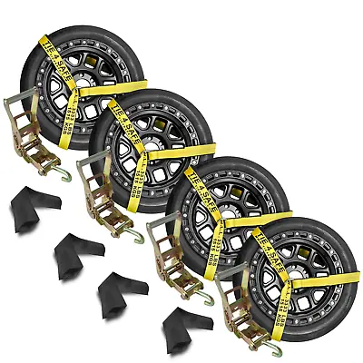 Buy 4 Sets 2  X 10' Ratchet W/Finger J Hook Wheel Lift Lasso Strap Tow Truck Towing • 56.85$