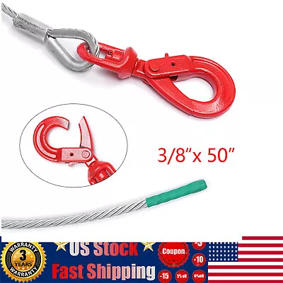 Buy Winch Cable 3/8''x50''/100'' Self Locking Swivel Hook Tow Flatbed Truck Lifting • 18.20$