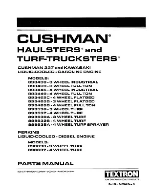 Buy 327 Haulters & Turf-Trucksters Gas Diesel Engines Parts Manual Fits Cushman 327 • 23$