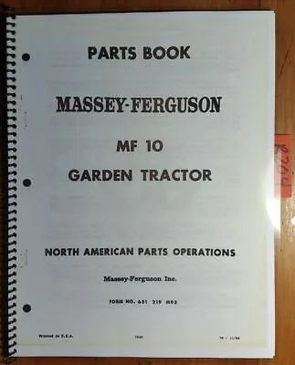 Buy Massey Ferguson MF 10 Garden Tractor & Accessories Parts Book Manual 1/67 • 17.99$