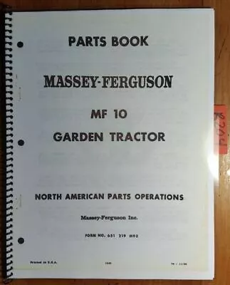 Buy Massey Ferguson MF 10 Garden Tractor & Accessories Parts Book Manual 1/67 • 17.99$