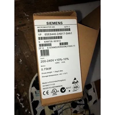 Buy New Siemens 6SE6 440-2AB17-5AA1 6SE6440-2AB17-5AA1 MICROMASTER440 Without Filter • 526.59$