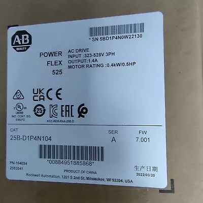 Buy Allen-Bradley 25B-D1P4N104 Powerflex 525 AC Drive 0.5HP 0.4KW New Factory SEALED • 298$