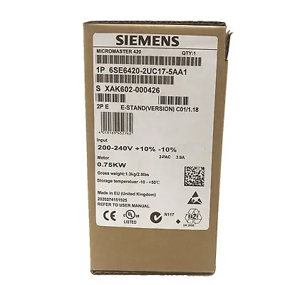 Buy Siemens 6se6420-2uc17-5aa1 Micromaster 420 Frequency Inverter Plc Module New • 388.99$