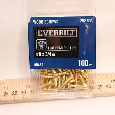 Buy (100-Pk) Everbilt Phillips Flat Head Wood Screw Brass #8 X 3/4  252603 • 3.56$