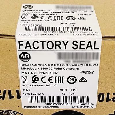 Buy 2023 Allen-Bradley MicroLogix 1400 32 Point Controller 1766-L32BWA UPS Shipping • 455.50$