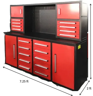 Buy 7' Garage Storage Cabinet With Workbench 18 Drawers 4 Cabinets Peg Steelman  • 4,599$