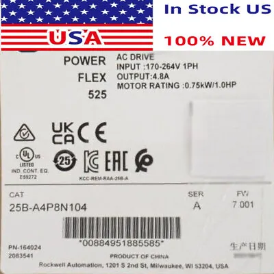 Buy New Factory Sealed Allen-Bradley 25B-A4P8N104 PowerFlex 525 25BA4P8N104 • 395.20$