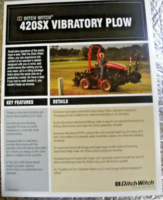 Buy Factory OEM Dealership Brochure Undated Ditch Witch 420SX Vibratory Plow • 12.50$
