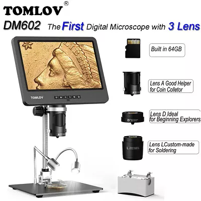 Buy 1500X Digital Microscope For Soldering 10  HDMI Coin Magnifier 3 Lens 10  Stand • 159.41$