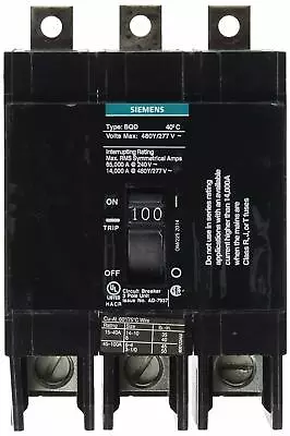 Buy Siemens BQD3100 100-Amp Three Pole 480Y/277V AC 14KAIC Bolt In Breaker • 299.99$