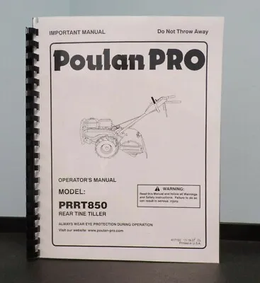 Buy Poulan Pro Tiller Rototiller Prrt850 Owner Manual • 10.95$