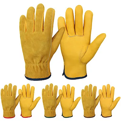Buy Unlined Cowhide Leather Safety Work Gloves For Heavy Duty Truck Driving Welding • 18.99$