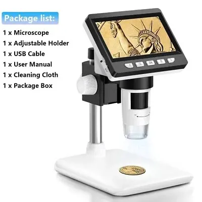 Buy Digital Microscope Coin Microscope 4.3 Inch IPS Screen 10-1200X Magnification • 37.87$