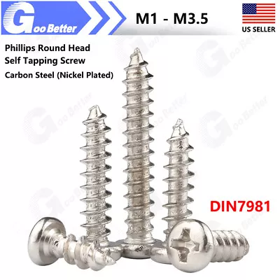 Buy M1-M3.5 Phillips Pan Head Self Tapping Screw Carbon Steel Nickel Plated DIN7981 • 4.85$