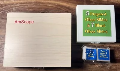 Buy AmScope PS25W 25 Prepared Biology Microscope Slides Glass W/ Wooden Box + Extras • 14.95$