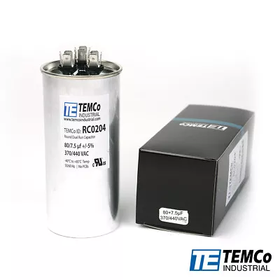 Buy TEMCo 80/7.5 MFD UF Dual Run Capacitor 370 440 Vac Volts AC Motor HVAC 80+7.5 • 16.45$
