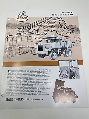 Buy Mack Trucks M-25X Ton End Dumper Promotional 2 Page Advertising Booklet Vintage • 22.49$