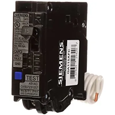 Buy SIEMENS QA115AFC 15-Amp Single Pole 120-volt Plug-On Combination AFCI Breaker, • 68.11$