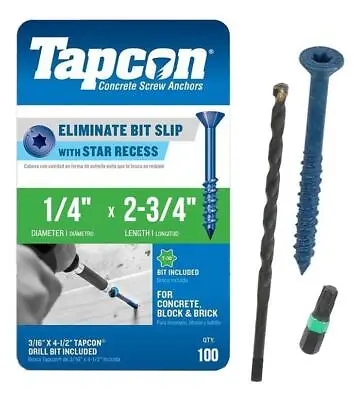 Buy Tapcon 1/4  X 2-3/4  Star Torx Head Concrete Anchor Screws 3189407V2 | 100 Pack  • 33.75$