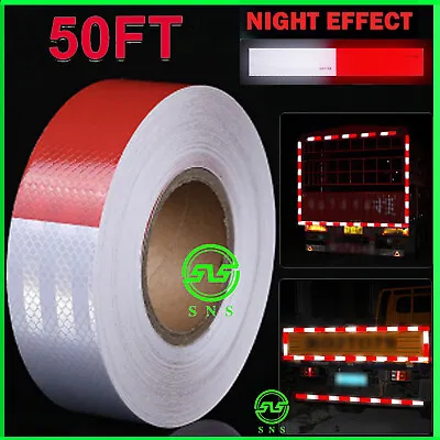 Buy Reflective Trailer Tape Safety Red White Truck Warning Conspicuity Sign Car 50ft • 8.49$